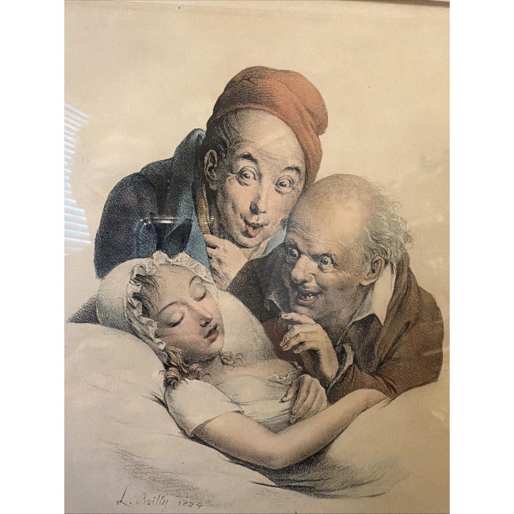 Louis Leopold Boilly La Luxure Hand Colored Print Framed French Lithograph